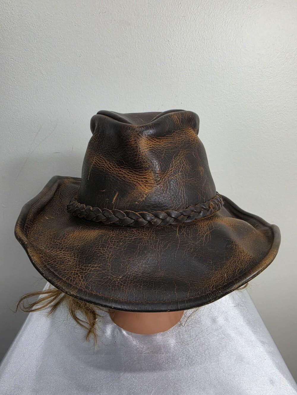Vintage Henschel Brown Leather Cowboy Hat with Braided Band